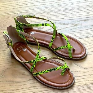 Lime green and black faux snakeskin sandal by Mix no. 6